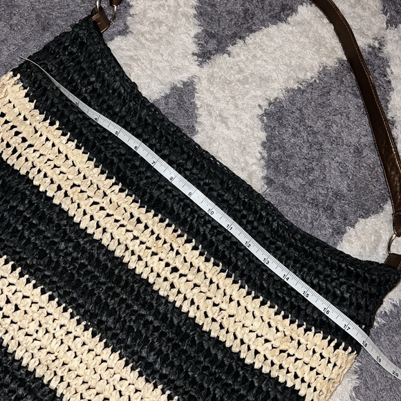 Oversized slouchy navy blue and khaki striped bag - Picture 6 of 14